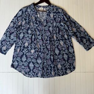 St. John's Bay Navy and Pink Floral Blouse